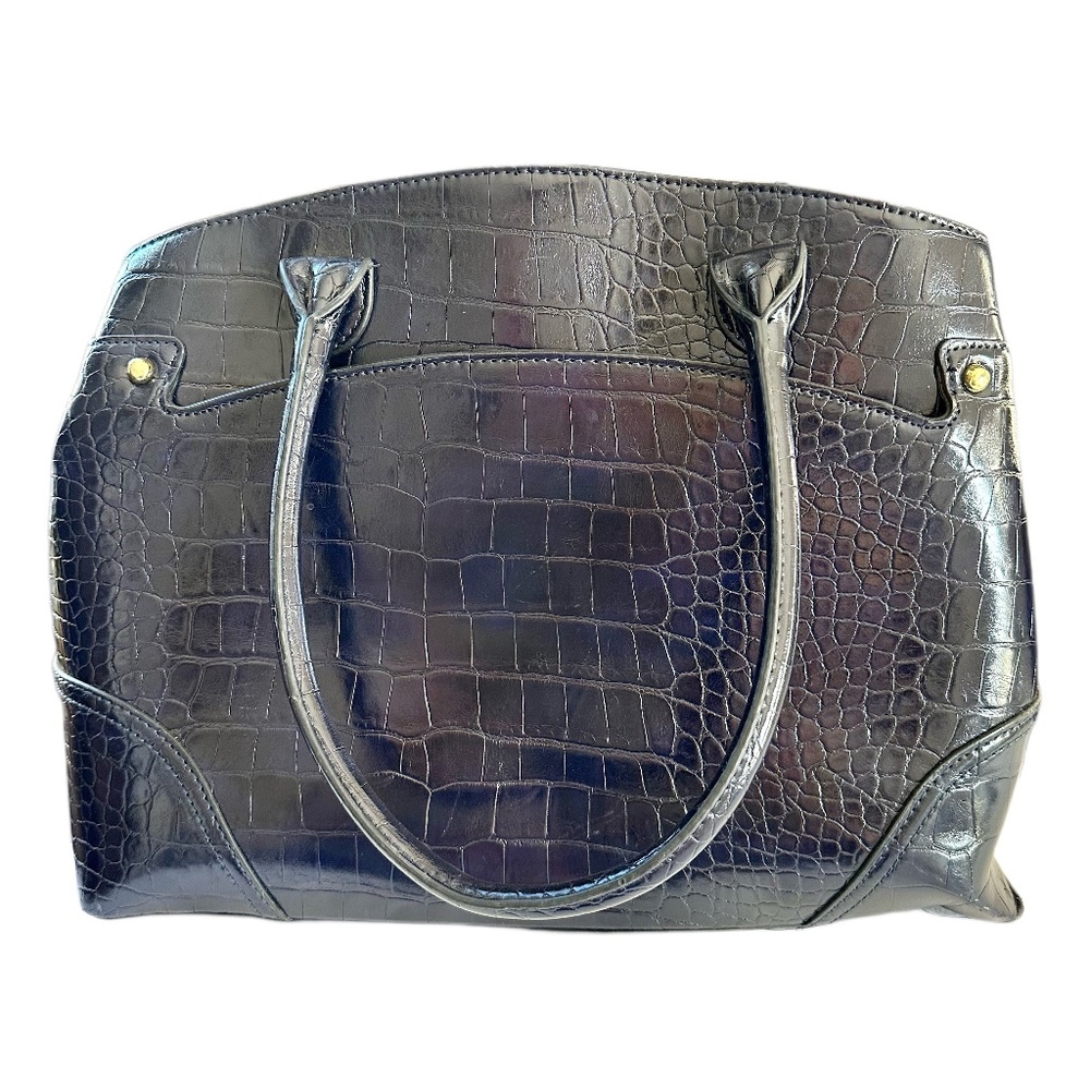 London Fog Navy Croc Satchel Large